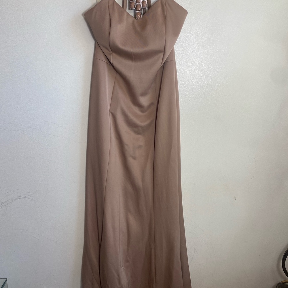 Scala Tan Ruched Halter Gown